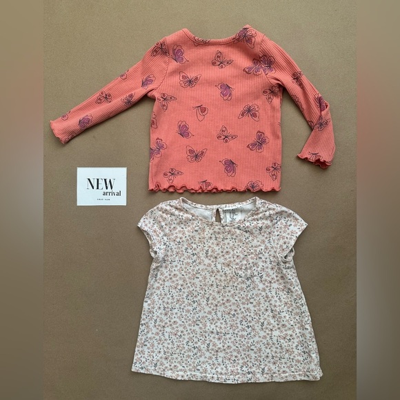 CAT & JACK Butterfly Lettuce Trim Top | Floral Keyhole Top SIZE 18 MONTHS 2 Pcs - Picture 2 of 4